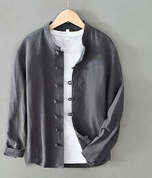 economico -Per uomo Camicia Camicia di lino Stile vichingo Camicia con colletto alla coreana Camicia Estiva Abbigliamento da spiaggia Tinta unica Vacanza Streetwear Nero Bianco Blu marino Grigio Manica Lunga