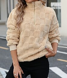 preiswerte -Damen Pullover Sweatshirt Sweatshirts Einfach Streetwear Lässig Langarm Rollkragen Normale Oberteile Straße Ausgehen Reißverschluss Beige Winter
