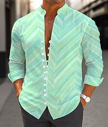 preiswerte -Herren Farbverlauf Winkel Hemd Stehkragenhemd Langarm Lässig Urlaub Alltagskleidung Ausgehen Frühling Herbst Mandarinkragen Stehkragen Button-Down Leinenähnliches Hemd Rosa Grün Khaki