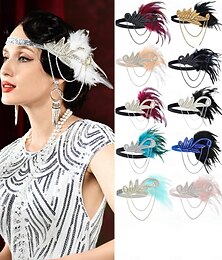 abordables -Serre-tête Gatsby pour femme des années 1920 - accessoire pour cheveux en plumes et strass avec chaînes pour soirées à thème rétro et événements des années folles