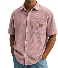 economico -Per uomo Camicia Camicia Estiva Camicia casual Camicia da Spiaggia Camicia di Velluto a Coste Camicia con Bottoni Nero Bianco Rosa Vino Blu marino Manica Corta Semplice Bavero Vacanza Camicia hawaiana