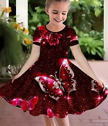 economico -ragazze' 3D Farfalla Fiore Abito Manica Corta Estate Primavera Vacanza Quotidiano Ferie Principessa Bello Dolce Bambini 4-12 Anni Vestito Casual Abito a trapezio Lunghezza al ginocchio Vestibilit