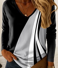 economico -Per donna Maglietta Grafico Geometrico Vintage Elegante Classico Manica Lunga Scollo a V Top Regolari Quotidiano Stampato Rosa Blu Viola Verde Grigio Primavera Autunno