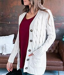 economico -Per donna Felpa Cardigan Elegante Moda Streetwear Tinta unica Scollo a V Tasca Lavorato a maglia Manica Lunga Top Regolari Maglia All'aperto Quotidiano Weekend Nero Bianco Autunno Inverno