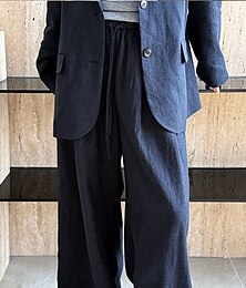preiswerte -Damen Leinen Tencel Culottes weites Bein elegant Urlaub Vintage volle Länge mittlere Taille schlicht bequem unelastisch dunkel marine beige Sommer Frühling Herbst lockere Passform