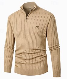 abordables -Hombre Suéter de punto Suéteres con cremallera de un cuarto Estriado Tejer Tops regulares De Punto Plano Cuello Mao Moda Casual Vacaciones Ropa Cotidiana Ropa Otoño Invierno Negro Azul Marino M L XL
