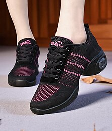 billige -damesko i svart/rosa mesh med jazzdans – lette, pustende, profesjonelle hiphop-fitnesssko med støtdempende såle for trening og opptredener