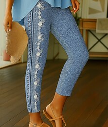 abordables -Femmes Leggings Vacances ancien Style Ethnique Longueur cheville Taille haute Fleuri Graphique Impression 3D Séchage Rapide Respirabilité Doux Élastique Extérieur Maison Décontracté Noir Blanche Bleu