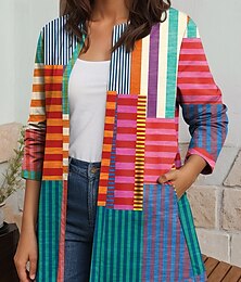 abordables -Mujer chaqueta Trabajo Otoño Invierno Regular Abrigo Ajuste regular Transpirable Elegante Estilo artístico Chaquetas Manga Larga Geométrico Estampado Amarillo Rosa Azul Piscina