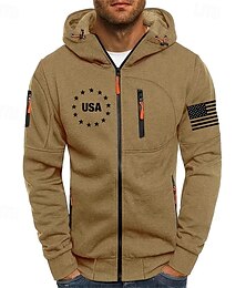 economico -Per uomo Felpa con cappuccio Felpa con cappuccio a zip intera Vino Verde militare Blu Verde Cachi Con Cappuccio Bandiera Nazionale Sport & Outdoor Quotidiano Ferie Poliestere Streetwear Essenziale