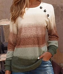 baratos -Mulheres Túnica Camiseta Âmbar Gráfico Geométrica Vintage à moda Clássico Manga Longa Gola Redonda Decote Redondo Tops regulares Diário Para Noite Final de semana Botões Imprimir Azul Marron Cáqui