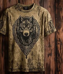 baratos -Homens Camisetas Camisa de manga curta T-shirt Manga Curta Gola Redonda Verão Outono Gráfico Moda Designer Retro Vintage Imprimir Férias Rua Para Noite Castanho Escuro Marron Café Top Tee para Homens