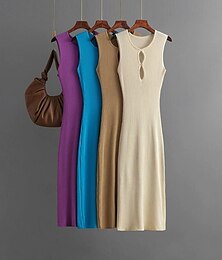 economico -Per donna Abito Lungo Maxi Abito Abito Bianco Vestito Casual Abito sexy Moda All'aperto Feste Ferie Vestibilità regolare Semplice Senza Maniche Girocollo Blu Viola Beige Estate