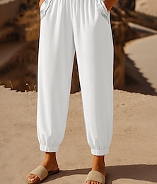 abordables -Femmes Pantalon en coton et lin Chinos Vacances Mode Style Ethnique Longueur cheville Taille haute Fleuri Broderie Avec Poches Cordon de serrage Confort Extérieur Élastique Vacances Rue Quotidien