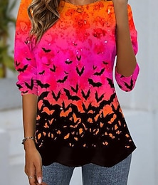 abordables -T-shirt Halloween Femme Chouette Manches Longues Col Rond Manches Longues Tunique Graphique Animal Vintage Stylé Col Rond Tops Réguliers Quotidien Week-end Imprimé Noir Violet Orange Automne