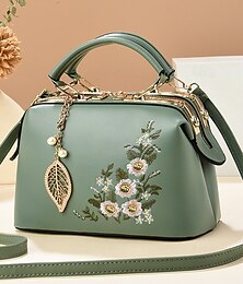 economico -Borsa a mano da donna in similpelle ricamata a fiori con ciondolo a forma di foglia – elegante borsa a tracolla con manico superiore per l'uso quotidiano, il lavoro e le uscite primaverili