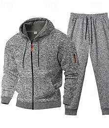 voordelige -Voor heren Trainingspak Kledingset Truien instellen Capuchon Buiten Dagelijks Sport Rits omhoog Zak Trekkoord Effen Rode Wijn blauw Licht Grijs Polyester Sportkleding Modieus Streetwear Herfst