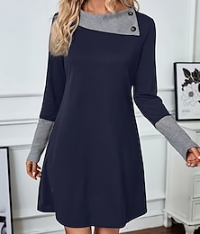 economico -Per donna Mini Abito Abito Stampato Moda Moderno Quotidiano Uscire Weekend Vestibilità comoda Blocco di colori Manica Lunga Girocollo Nero Blu marino Primavera Autunno