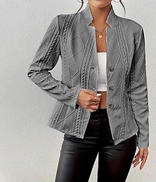 preiswerte -Damen Blazer Bequem Atmungsaktiv Knöpfe Mode Modern Einfach Arbeit Täglich Regulär Stehkragen Normale Passform Langarm Oberbekleidung Schwarz Weiß Rosa Frühling Herbst