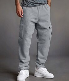 billiga -Herr Militärbyxor Fleecebyxor Joggingbyxor Joggare Långbyxor Elastisk midja Snörning Flera fickor Ensfärgat Slät Vindtät Utomhus Fullängd Ledigt Dagligen Semester Mode Svart Marinblå Microelastisk