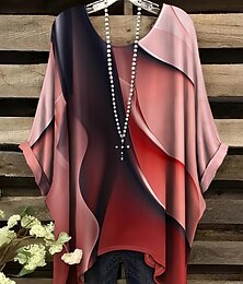 economico -Per donna Blusa Grafico Geometrico Blocco di colori Vintage Quotidiano Casual Mezza Manica Manica a pipistrello Girocollo Top Regolari Quotidiano Ferie Abbigliamento mare Asimmetrico Rosa Viola