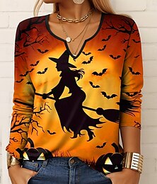 economico -Halloween Per donna Maglietta Ombre Grafico Geometrico Vintage Elegante Classico Manica Lunga Collo a V Top Regolari Quotidiano Stampato Viola Arancione Verde Estate Primavera Autunno