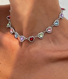 abordables -Gargantilla de cristal con forma de corazón de colores para mujer: bonita joya estilo Y2K para niñas y conjuntos de fiesta.