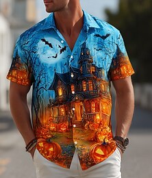 economico -Halloween Per uomo Zucca Casa Costumi Halloween Camicia Camicia con Bottoni Manica Corta Gotico punk oscuro Ferie Abbigliamento casual alla moda Estate Primavera Collo ripiegato Stampa 3D camicie con