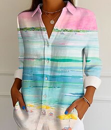 economico -Per donna Camicia Ombre Grafico Elegante Vintage Tropicale Manica Lunga Colletto a Camicia Top Regolari Lavoro Quotidiano Bottoni Stampato Giallo Rosa Blu Viola Estate Primavera