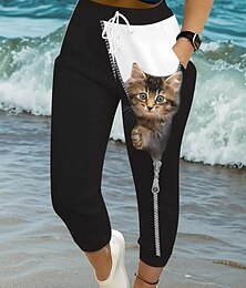 economico -Per donna Aderente Vacanza Vintage Moda Lunghezza alla caviglia Vita Alta Animale Gatto Fascia Elastica Elasticizzato Nero Estate Primavera Autunno