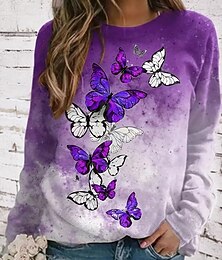 economico -Per donna Felpe Grafico Farfalla Casual Manica Lunga Girocollo Top Regolari Streetwear Abbigliamento Quotidiano Casuale Stampato Viola Primavera Autunno Inverno
