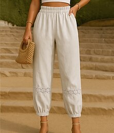 economico -Per donna Pantaloni in cotone e lino Chinos Essenziale Casual Lunghezza intera Vita Alta Floreale Ricamato Comodità All'aperto Inelastico Vacanza Streetwear Casual Verde Albicocca Caffè Estate