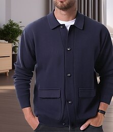 abordables -Hombre Pulóveres Chaqueta de Punto Estriado Tejer Tops regulares De Punto Plano Cuello doblado Contemporáneo moderno Casual elegante Casual Ropa Cotidiana Ropa Primavera & Otoño Azul Marino M L XL