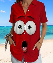 economico -Per donna Camicia Grafico 3D Vintage Tropicale Quotidiano Senza Maniche Manica Corta Colletto a Camicia Top Regolari Quotidiano Rosa Rosso Blu Estate Primavera