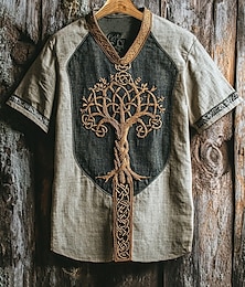 baratos -Homens Camiseta Camisetas Camisa de manga curta T-shirt Manga Curta Decote V Verão Tribal Vintage Designer Básico Imprimir Férias Rua Para Noite Azul cáqui Top Tee para Homens