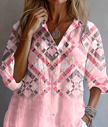 economico -Per donna Camicia Ombre Grafico Plaid Vintage Tropicale Quotidiano Manica Lunga Colletto a Camicia Top Regolari Lavoro Quotidiano Ferie Bottoni Stampato Rosa Estate Primavera Autunno