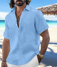 economico -Per uomo Camicia Camicia di lino Camicia popover Camicia Estiva Abbigliamento da spiaggia Semplice Vacanza Casuale Nero Bianco Azzurro cielo Verde Manica Corta Bavero Estate Primavera & Estate