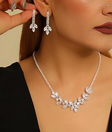 abordables -Conjunto de collar y pendientes colgantes de hojas de cristal para mujer: elegantes joyas de circonita para fiestas nocturnas y eventos formales.