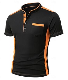 olcso -Férfi Henley ing Pólók Henley felső Rövid ujjú Tömör szín Sima Divat Dizájn Alkalmi Színes Gombok Henley Szabadtéri Hétköznapi Napi Nyár Minden évszak Fekete Fehér Sötétkék Henley póló