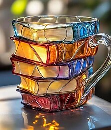 economico -Tazza con libro dipinto, 300 ml/10 oz, tazza da caffè con chitarra, tazza da caffè con libro, tazza da caffè in vetro colorato con libri impilati, regalo da collezione.