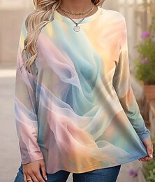 ieftine -Pentru femei Plus Size Topuri Tricou Grafic Abstract Imprimeu Manșon Lung Stil Nautic Casual Zilnic Poliester Toamnă Iarnă Galben Roșu-aprins