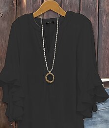 economico -Per donna Blusa con texture Blusa Volant Tinta unica Elegante Manica 3/4 Scollo a V Top Regolari Quotidiano Nero Bianco Rosa Verde militare Primavera Autunno