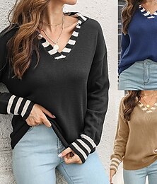 economico -Per donna Maglione Casual Blocco di colori Spesso Scollo a V Lavorato a maglia Manica Lunga Top Regolari Maglia Quotidiano Ferie Uscire Nero Giallo Autunno Inverno