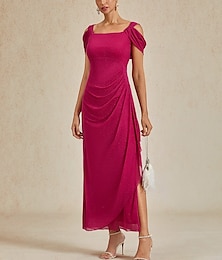 abordables -Mujer Vestido maxi Vestido tubo Elegante Fiesta Cumpleaños Color sólido Sin Mangas Escote Cuadrado Fucsia Verano