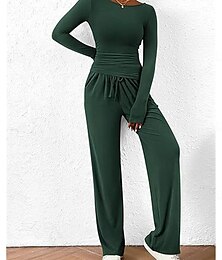 economico -Per donna Moda Streetwear Quotidiano Set di Pantaloni Manica Lunga Girocollo Semplice Casuale Quotidiano Nero Rosso Verde scuro Estate Vestibilità regolare