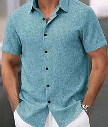 economico -Per uomo Camicia Camicia di lino Camicia casual Camicia con Bottoni Camicia di cotone Semplice Vacanza Streetwear Nero Bianco Rosa Rosso Manica Corta Collo ripiegato Estate Abbigliamento