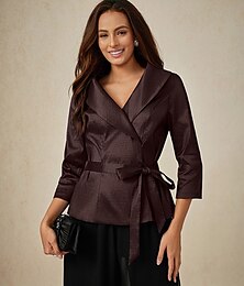 economico -Per donna Blusa Top da sera Elegante Metallico Moderno Manica 3/4 Scollo a V Top Regolari Ospite di nozze Festa serale Semi-Formale Nodo frontale Marrone Primavera, Autunno, Inverno, Estate