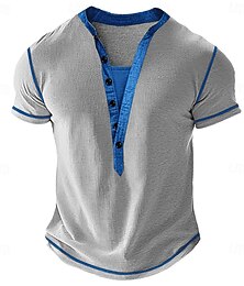 abordables -Homme T-shirt Henley gaufré T-shirt Manche Courte Couleur Unie Uni Mode Designer Occasionnel Bloc de Couleur Boutons Henley Extérieur Occasionnel Quotidien Été Printemps Toutes saisons Bleu Marron