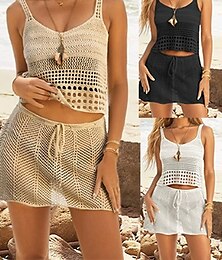 economico -Per donna Insieme del vestito Vestito Estivo Abito Estivo Vacanza Casual Semplice Traforato Mini Abito Senza Maniche Spallina All'aperto Data Nero Blu Cachi Estate Vestibilità comoda