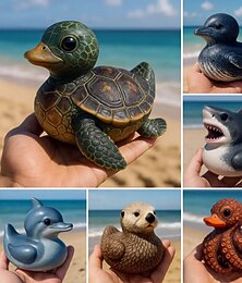 お買い得  -海の生き物アヒルの樹脂製フィギュア、自宅やオフィスの装飾に最適な海の動物アヒルの像、バスルーム、本棚、海岸のディスプレイに最適なかわいい航海用アヒルの飾り